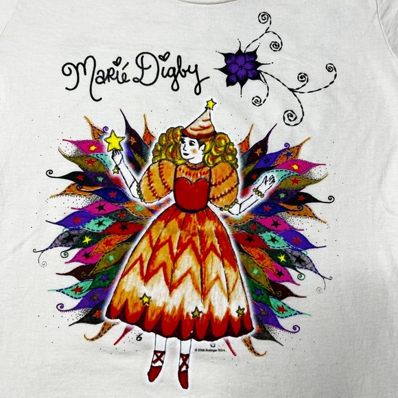 NWOT Marie Digby Fairy Quote Graphic {Royal Apparel} T-Shirt Cream Women’s Sz L - Picture 3 of 8